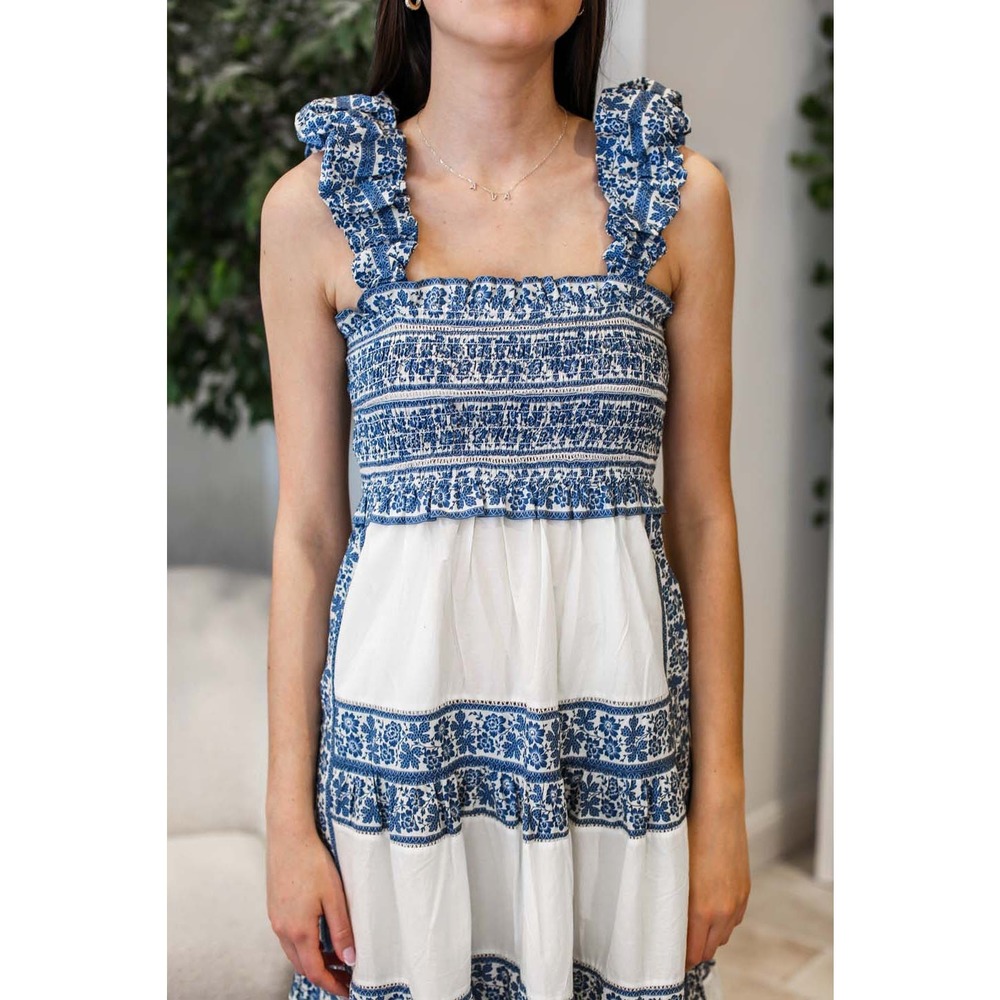 SEA New York Smocked Cream and Navy Dress - Picture 6 of 11